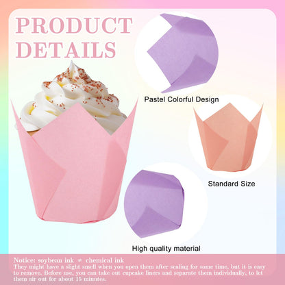 FYSUIMU 180Pcs Pastel Tulip Cupcake Liners Colorful Muffin Baking Cups Pink Blue Purple Yellow Orange Green Cupcake Wrappers for Spring Easter Holiday Party Supplies