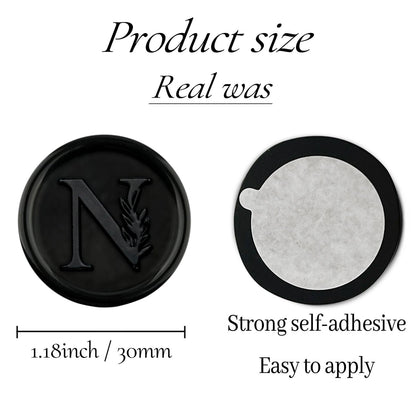 50Pcs Black Wax Seal Stickers Handmade Vintage Botanical Leaves Adhesive Letter Wax Stickers for Wedding Party Invitations, Envelope, Gift Wrap, Christmas(Initial N, Black)