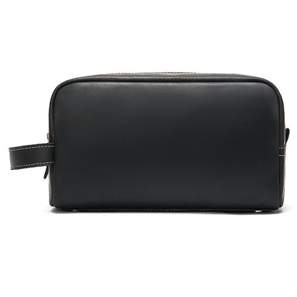 Full Grain Genuine Leather Zipped Travel Toiletry Bag for Women Men Ladies Clutch Purse Wallet Shaving Bag Cosmetic Bag Dopp Kit Wristlet Organizer Holder Wrist Bag Pack Business Handbag Black