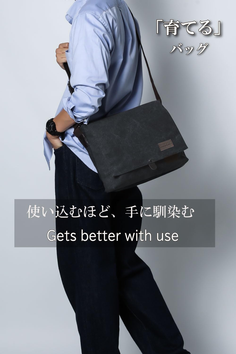 Cota's home Mens Canvas Messenger Bag, Satchel Bag for Men, Fits 14" Laptop, Compact Work Bag for Office & Travel (Black)
