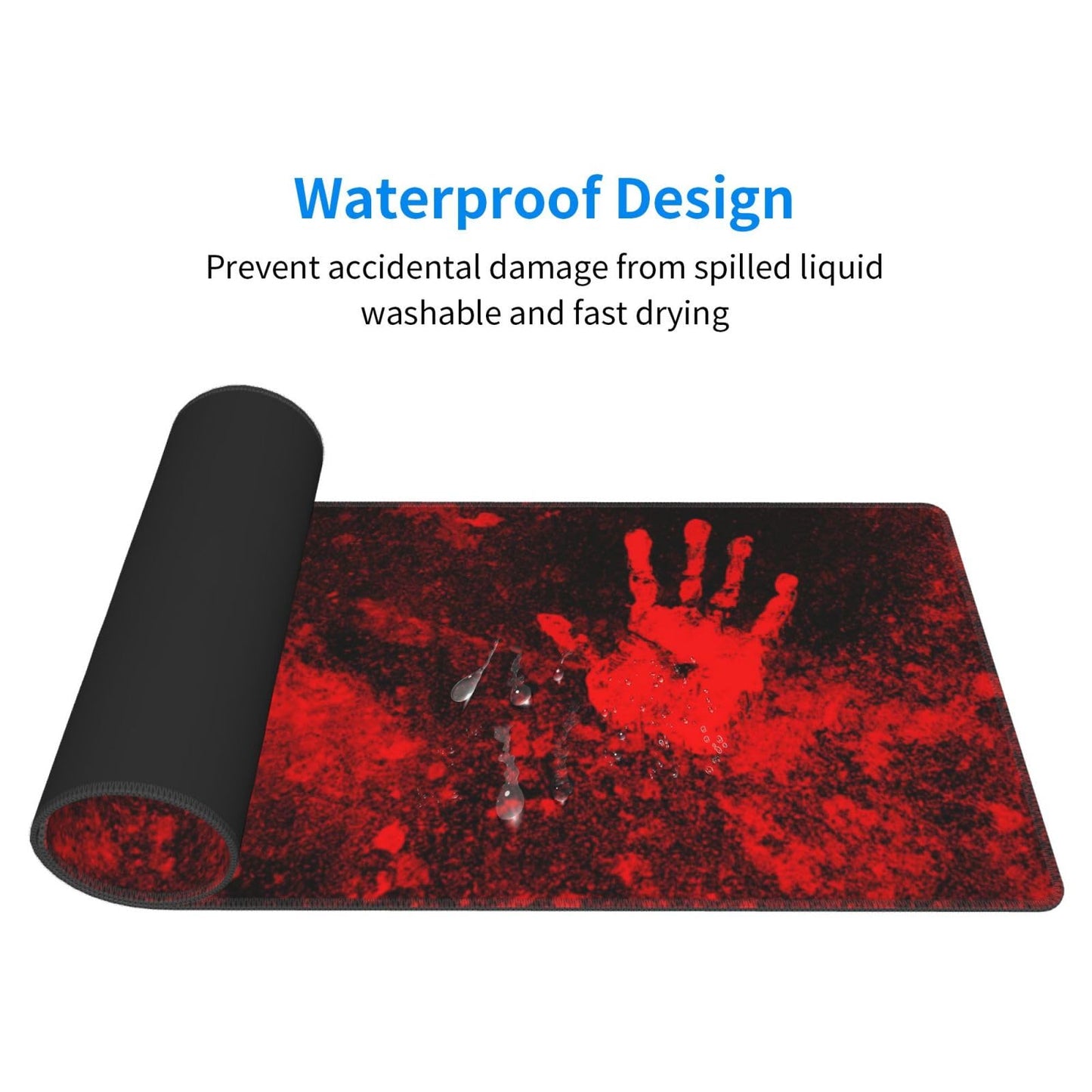 Halloween Scary Horror Red Blood Spatter Bloody Handprint Gaming Keyboard Mouse Pad Mousepad Huge Extended XL Stitched Edge Rubber Sole for Home Office(31.5"X 11.8")