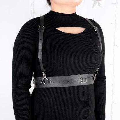 ALLOVME Leather Chest Harness Adjustable Body Harness Plus Size Waist Belt Body Chains Fashion Chest Belt Punk Gothic Rock Body Harness Women Costume Accessories for Rave, Festival, Nightclub