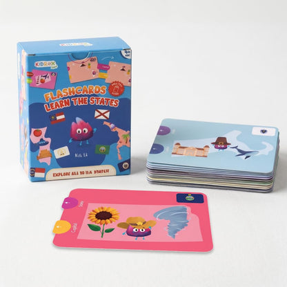 Kidrox Flashcards: Learn the 50 U.S. States – Pull-Tab Geography Game for Kids Ages 6+ | State Maps, Flags & Capitals | Includes U.S. Map Poster