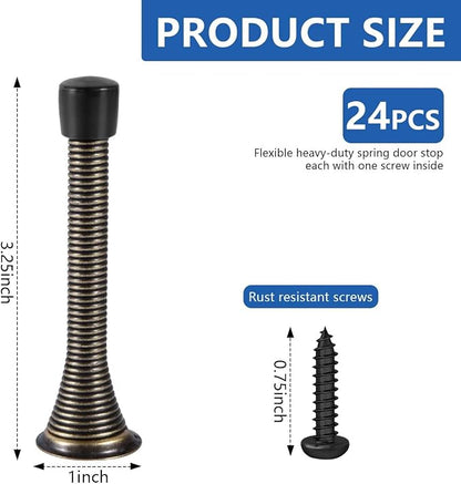 KISEER 24 Pack Spring Door Stops 3 1/4 Inch Flexible Heavy Duty Spring Door Stopper with RustProof Screw Rubber Bumper Tips (Oil Rubbed Bronze)