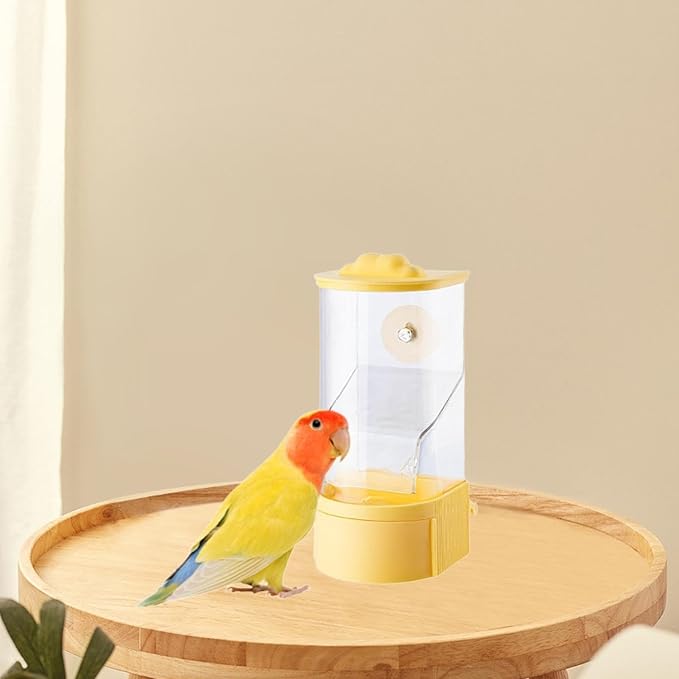 No Mess Bird Feeder Hanging Feeding Station Anti Splashing Parrot Foraging Feeder Food Container for Cockatiel Budgies Canary Pink(Yellow)