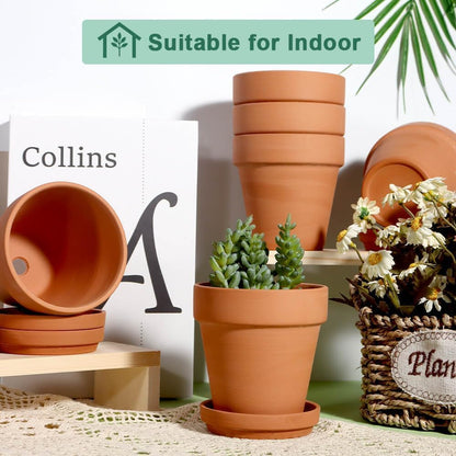 vensovo 4 Inch Terracotta Plant Pots with Saucer - 6 Pack Clay Flower Pots with Drainage, Great for Plants, Crafts, Wedding Favor
