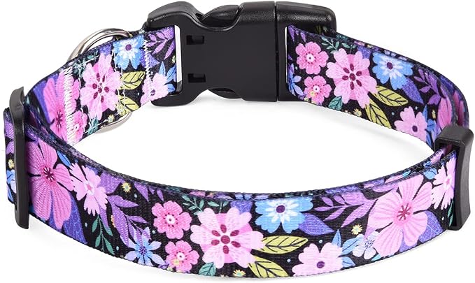 Mihqy Dog Collar with Bohemia Floral Tribal Geometric Patterns - Soft Ethnic Style Collar Adjustable for Small Medium Large Dogs(Floral Pink,L)