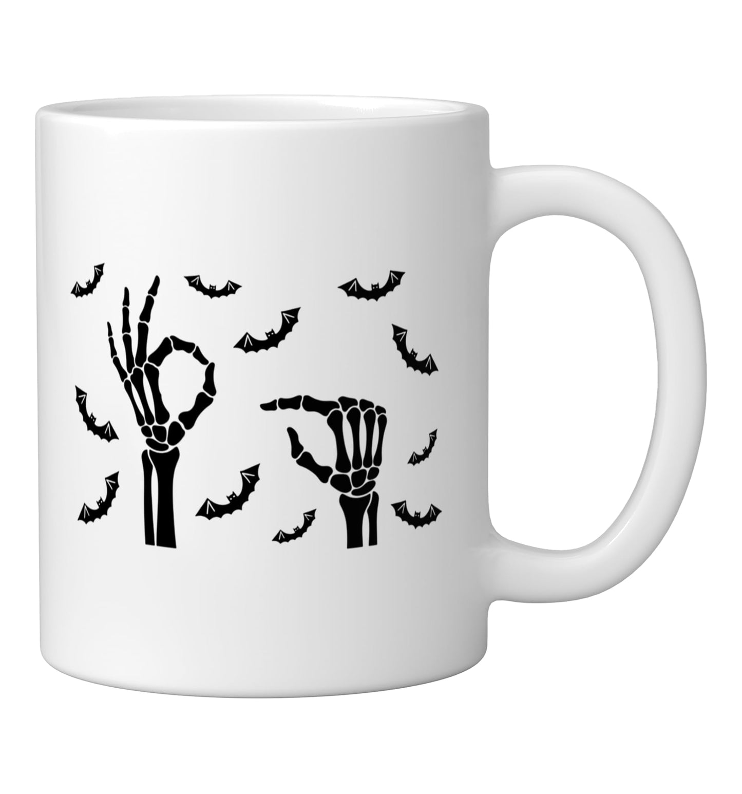 Halloween Skeleton Hands Bats Spooky Minimal Design Ceramic Mug, White