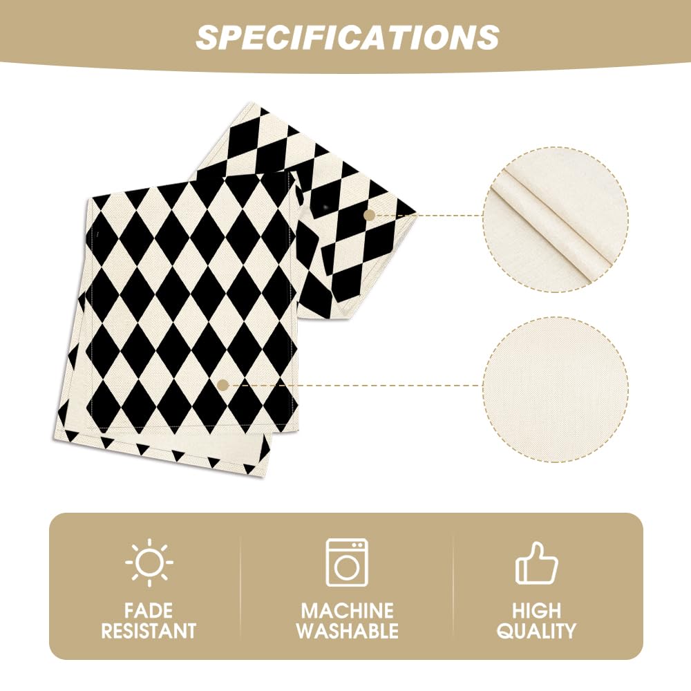 Artoid Mode Diamond Plaid Black Table Runner, Seasonal Halloween Party Kitchen Dining Table Decoration for Home Party Decor 13x90 Inch
