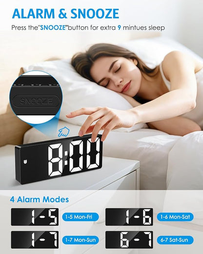 AMIR Digital Alarm Clock Large Display, Upgraded LED Alarm for Bedroom, Type-C/Battery Powered Bedside Alarm Clock with Snooze, 12/24H, 5 Levels Adjustable Brightness, DST, Desk Clock for Home, Office