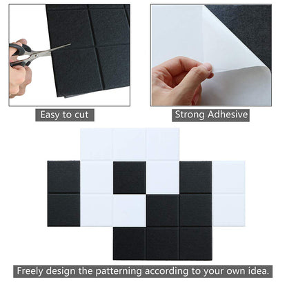 Uoisaiko Large Felt Board Tiles for Wall with 30 Push Pins, 11.8"x11.8" Pack of 6 Pin Board Notice Boards for Home Office Kitchen, Bulletin Board Wall Tiles for Photos Memos (Black+White, 6 Pack)
