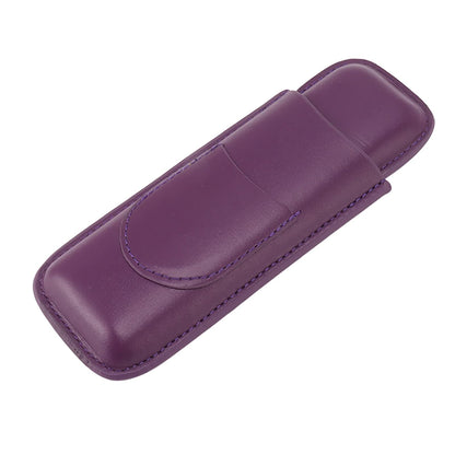 OEBUAFI 2 Finger Faux Leather Cigar Case, Premium Soft Touch Travel Holder with Front Pocket for Cutter, Elegant Sewing Technology Lightweight Durable Men (Purple)