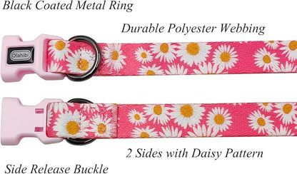 Dog Collar and Leash Set, Cute Pink Daisy Pattern, Polyester Material, 5ft Leash, for Medium Dogs.(Medium,Pink Daisy)
