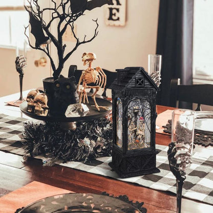 DRomance Halloween Snow Globe Projection Lantern with 6 Hour Timer, 3 AA Batteries Operated & USB Powered Skeleton Lighted Water Lantern Glittering Halloween Decor Gift, 10.7 Inch Tall