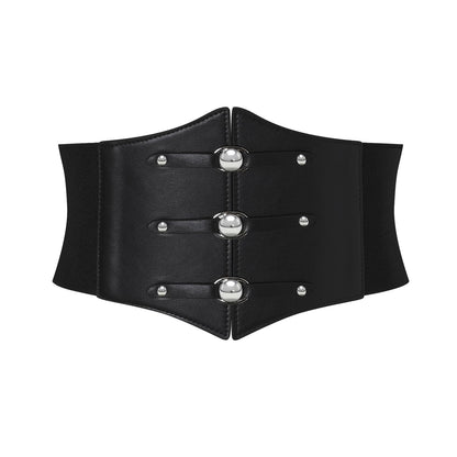 RLIBYROSE Women Corset Belt Wide Stretchy Waspie Elastic Waist Belt with Silver Rivet for Daily Cosplay Costume Black L