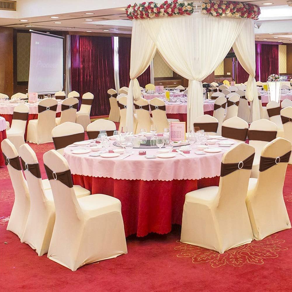 Tvoip 10PCS Chair Cover Stretch Band with Buckle Slider Sashes Bow Wedding Banquet Chair Decoration (Dark Brown)