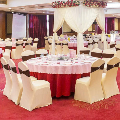 Tvoip 10PCS Chair Cover Stretch Band with Buckle Slider Sashes Bow Wedding Banquet Chair Decoration (Dark Brown)