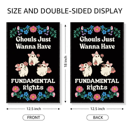 Gkodw Ghouls Just Wanna Have Fundamental Rights Garden Flag, Funny Spooky Season Halloween Yard Sign for Outside, Cute Ghost Fall Halloween Outdoor Decor, Feminist Reproductive Womens Rights Banner