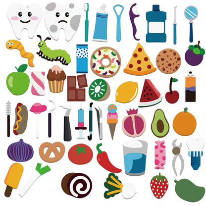 BEUNITONE 51 Pcs Felt Flannel Boards Stories Set Preschool Brush Your Teeth Felt Set Brushing Happy Tooth Hygiene Activity Stories Cute Fruits Felt Flannel Board Story Pieces for Gifts
