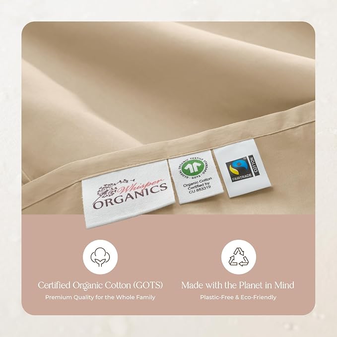 100% Organic Cotton Duvet Cover Queen Size - Naturally Soft Lightweight & Cooling Duvet Cover Set with Decorative Shams - Premium GOTS Certified 300 Thread Count Sateen Weave (Dune, Queen)