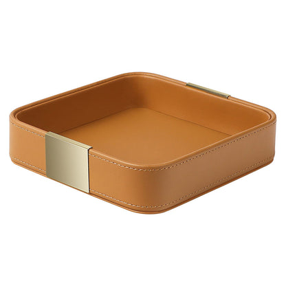 SANZIE Luxury Leather Desktop Storage Small Catchall Organizer Decorative Tray for Entryway Table to Hold Jewelry Watch Cosmetics Keys Phone Wallet, Home & Office Accessories (Metal Gilded, Orange)