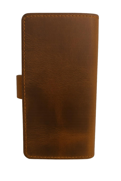 CestAntiQ Full-Grain Tan Leather Checkbook Cover for Men, Women, Slim Bifold Organizer with Pen Holder, Handmade Executive Register Holder for Personal, Business Use, Valentine’s Day Gift