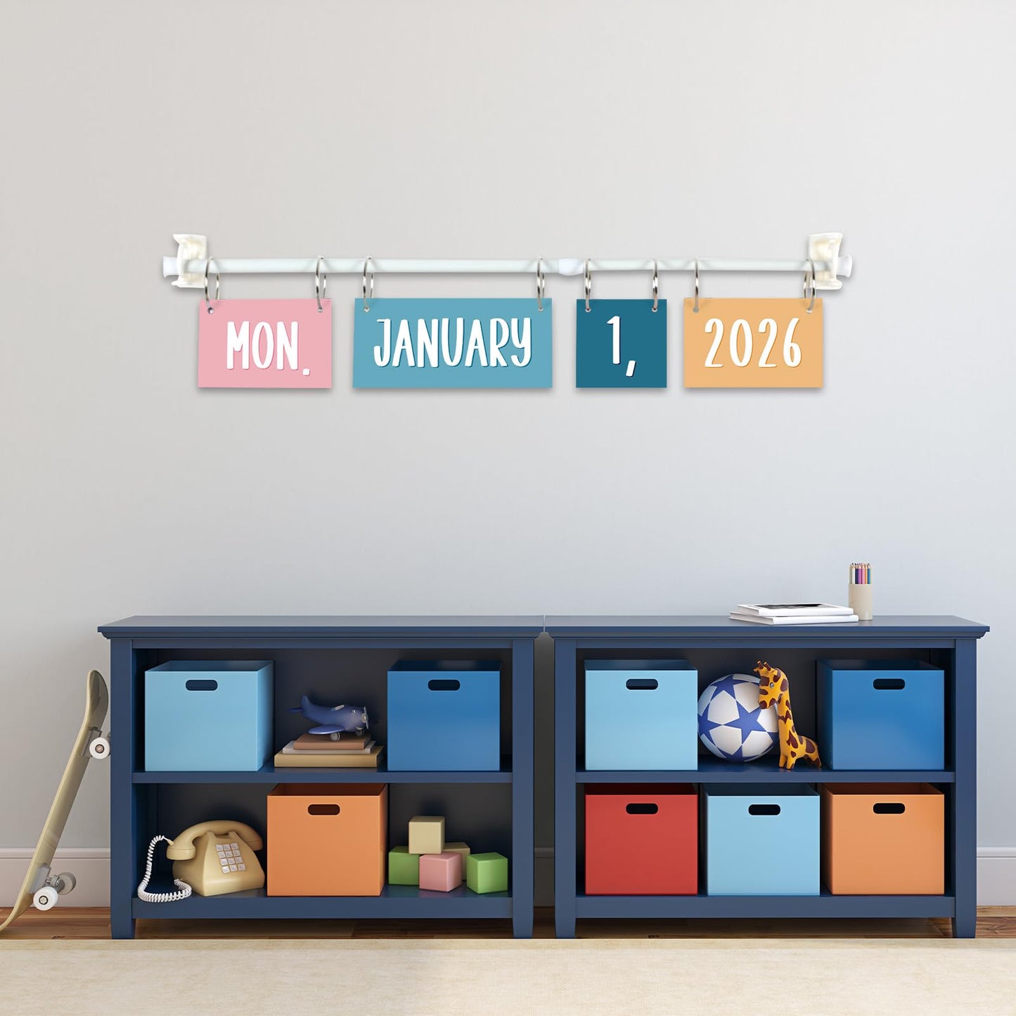 Boho Flip Calendar for Classroom Bulletin Board Set Boho Rainbow Calendar Class Whiteboard Decor with 2026 to 2030 Years Date Cards and Adjustable Rod for Home Elementary School Teacher Supplies