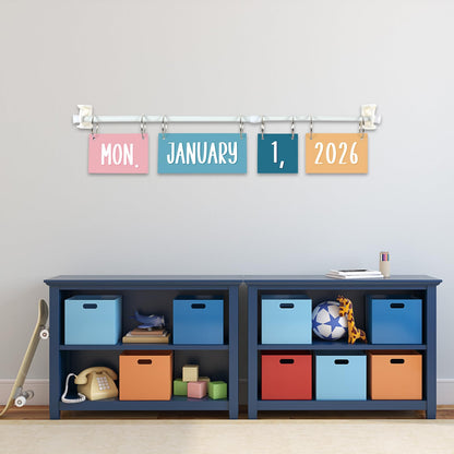 Boho Flip Calendar for Classroom Bulletin Board Set Boho Rainbow Calendar Class Whiteboard Decor with 2026 to 2030 Years Date Cards and Adjustable Rod for Home Elementary School Teacher Supplies