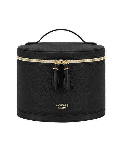 Wandering Nature Travel Makeup Bag for Women, Structured Vanity Case with Wipe-Clean EVA Interior & Removable Divider, Brush Loops, Fold-Flat PU Leather Makeup Case with Handle