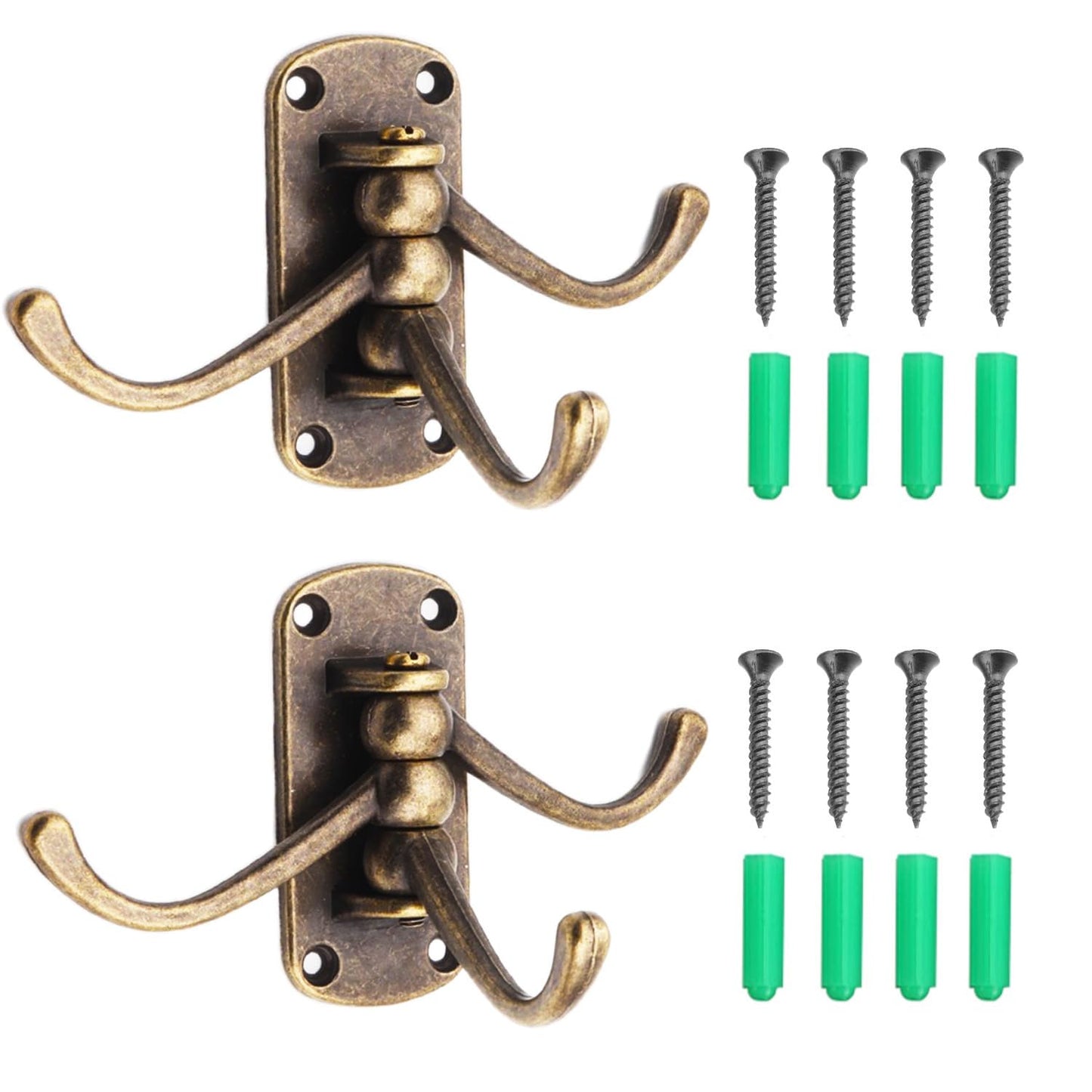 Zyuzles Retro Swivel Wall Hooks - 2PCS Coat Rack for Bedroom, Bathroom, Kitchen, Garage