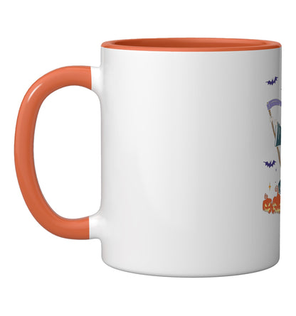 Grim Reaper Skeleton Dabbing Funny Halloween Death Scary Ceramic Mug, Orange/White