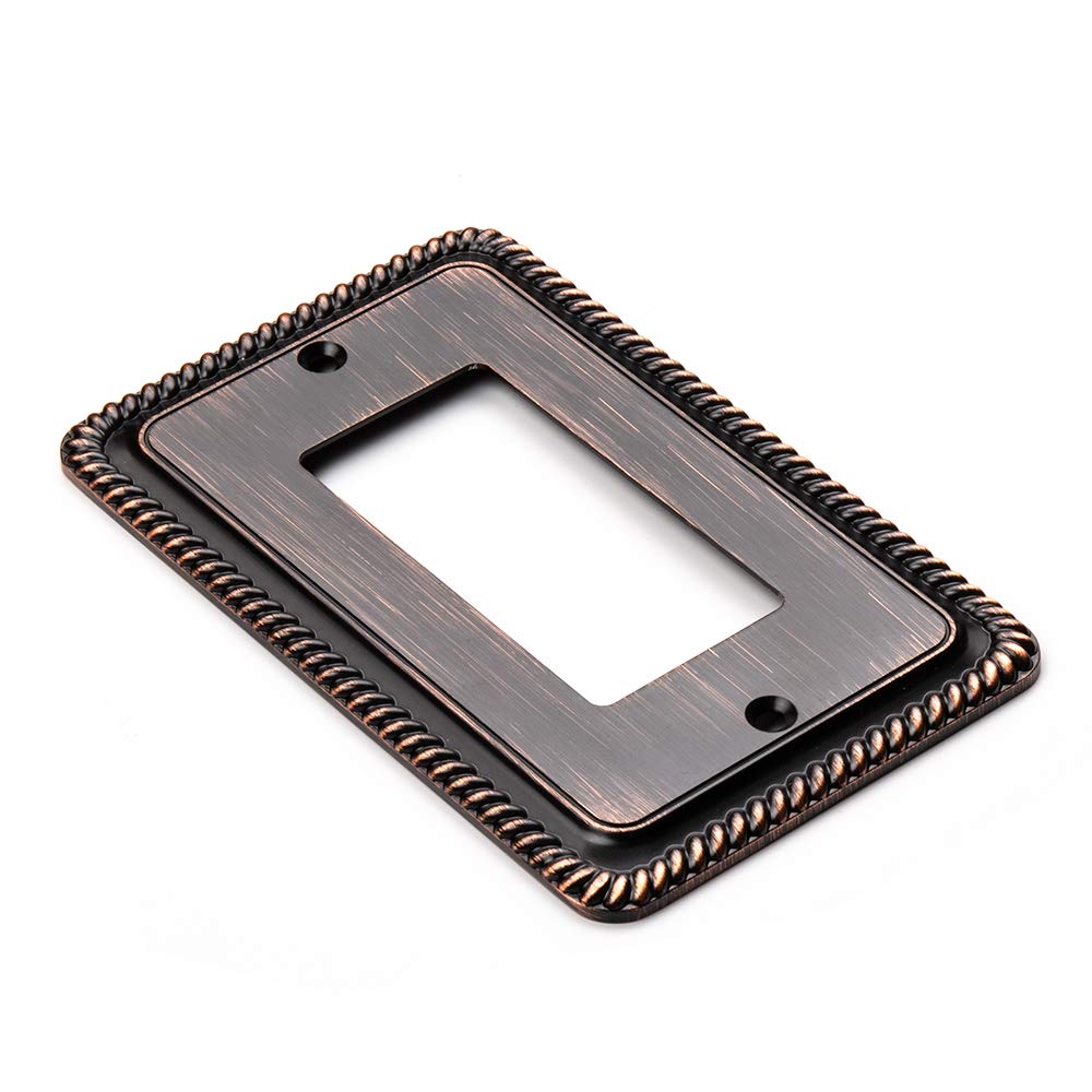 Henne Bery Rope Edge Decorative Wall Plate Switch Plate Outlet Cover (Single Decorator, 2 Pack, Aged Bronze)