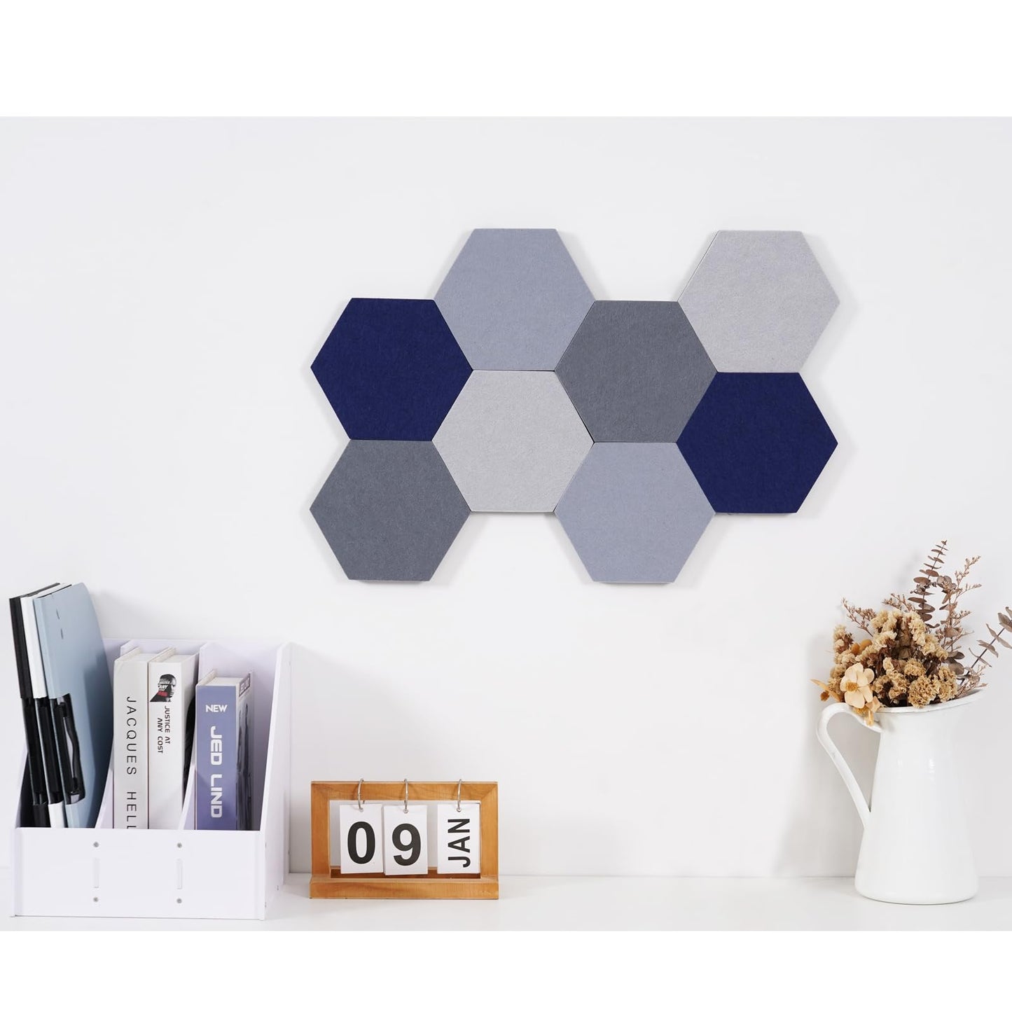 Afumazi 8Pcs Hexagon Felt Cork Board Tiles Self Adhesive Bulletin Board, Pin Board for Wall Decor Memos Photos Display (Set H)