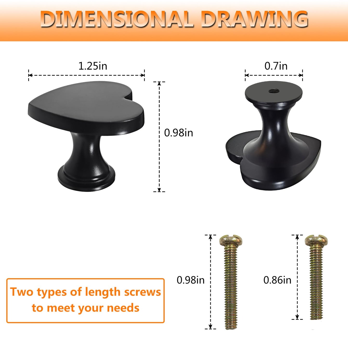Rddconkit 6 Pcs Heart-Shaped Black Cabinet Knobs,Drawer Pulls and Knobs Kitchen Cabinet Hardware for Wardrobe, Drawer, Dresser, Wine Cabinet