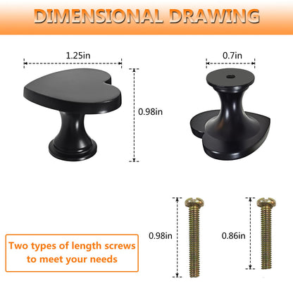 Rddconkit 6 Pcs Heart-Shaped Black Cabinet Knobs,Drawer Pulls and Knobs Kitchen Cabinet Hardware for Wardrobe, Drawer, Dresser, Wine Cabinet