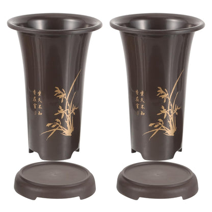 2-Pack Tall Orchid Pots with Drainage Trays, 9.4 Inch Plastic Breathable Planters for Cymbidium & Indoor Plants, Lightweight Chinese Style Bonsai Nursery Container