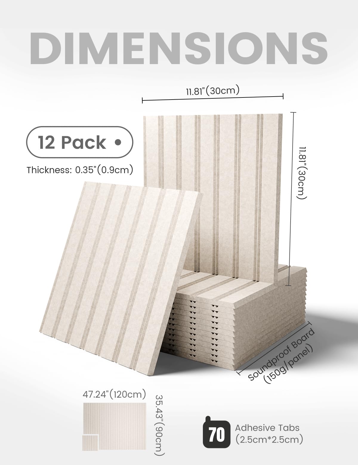 Fluxynara Cork Board Alternative: Large 48" x 36" Felt Bulletin Board Wall Panels with 70 Safe Removable Adhesive Tabs - 12 Pack for Home, Office & Classroom Vision Board - Oatmeal