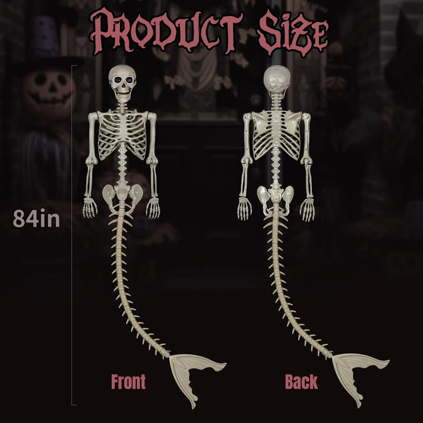BEABOO 84Inches/7Ft Mermaid Halloween Life Size Skeleton Pose-N-Stay Posable Movable Joints Hanging for Halloween Decoration Decor Spooky Scene Party Favors