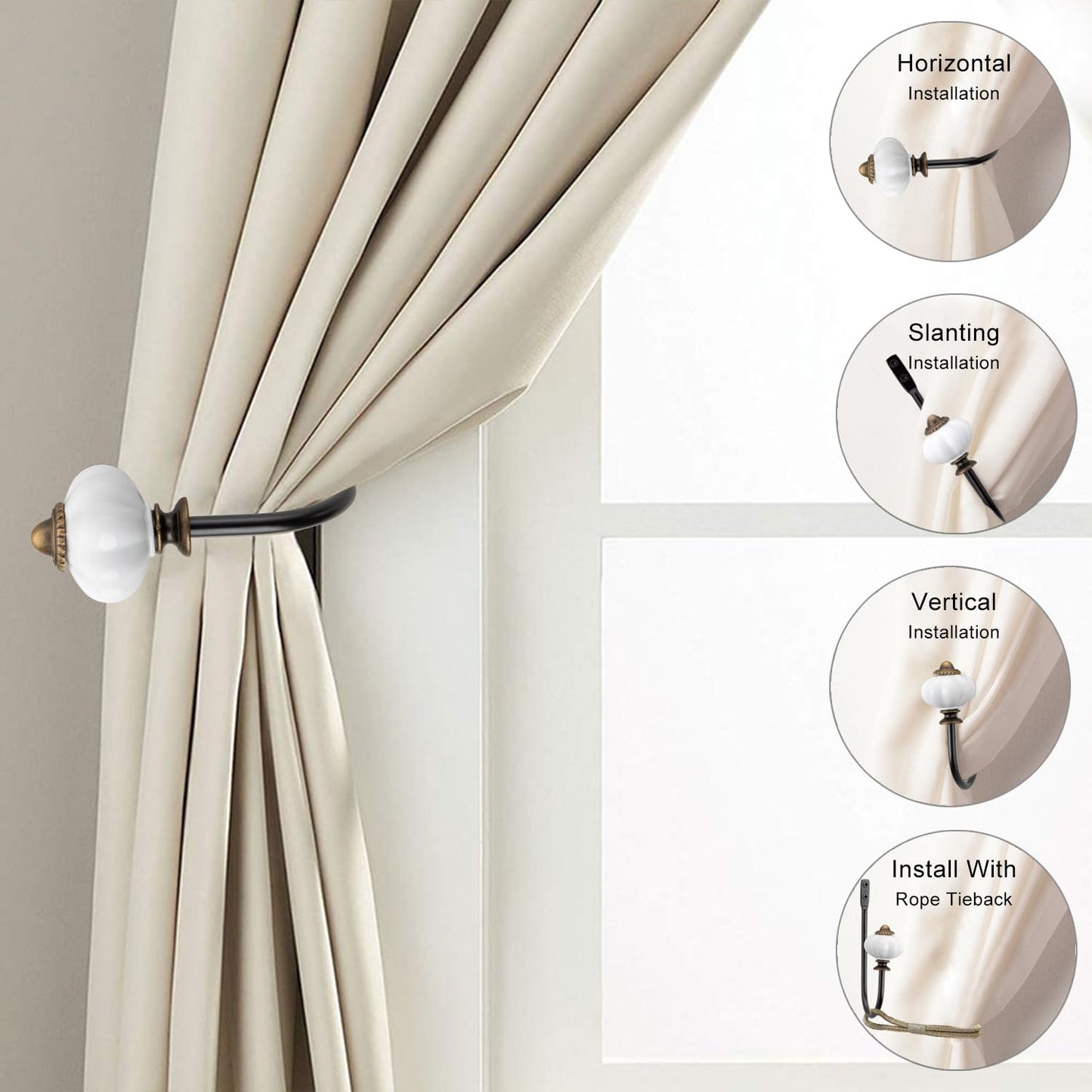 Curtain Holders for Wall - 2pcs, Wall Mounted Drapery Tiebacks with Crown Pumpkin, Heavy Duty Metal Decorative Window Drapery Curtain Holder Curtain Hooks with Screws (Crown Pumpkin)
