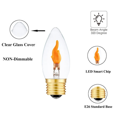 Sunaiony LED Flickering Light Bulbs E26 Flame Effect Bulb Standard Base, Fire Light Bulbs for Halloween Christmas Decoration, 2 Pack