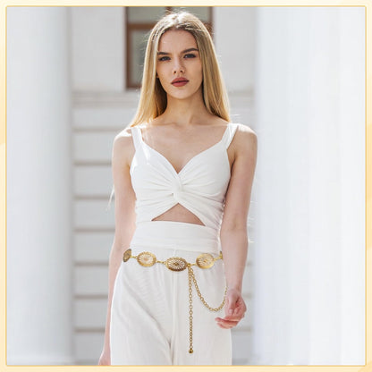 JATEBI 2 Pcs Western Belts for Woman, Adjustable Vintage Concho Waist Belt Set Include Chain Belt with Wide Disc Cowgirl Belt for Country Concert Rodeo Festival Outfits