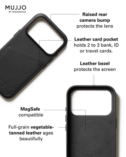 Mujjo Wallet Leather Case for iPhone 17 Pro - MagSafe Compatible - Black