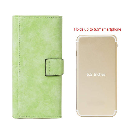 Cynure Women's Vegan Leather 17 Card Slots Card Holder Long Big Bifold Wallet,Light Green