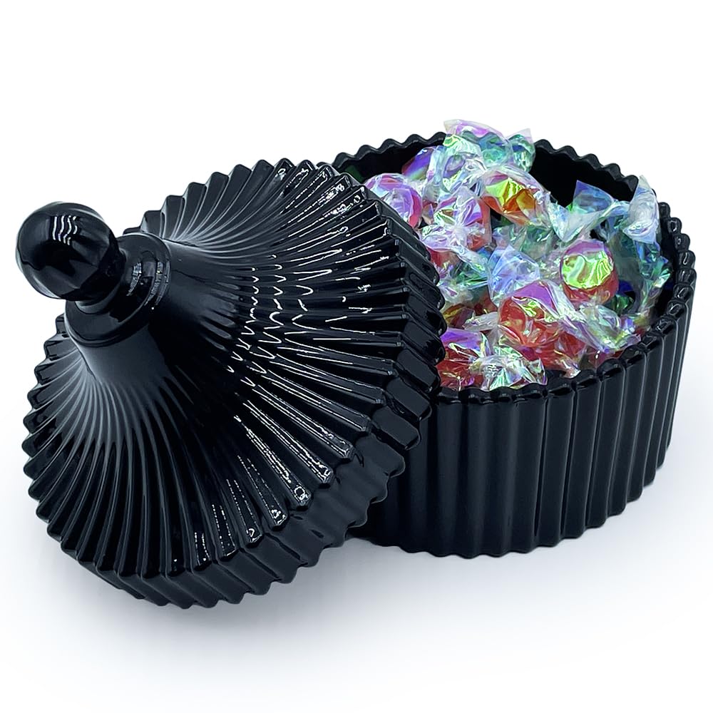 YILUSHENGHUA Colorful Glass Jar With Lid,Halloween Candy Dish,Candy Cookie Jars,Jewelry Box,Decorative Jar(Black)