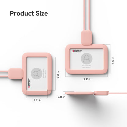 Lanyards for ID Badges Holder, SANTLET Silicone ID Badge Holder Name Card Case Protector with Retractable Cord, Safety Breakaway Buckle, 2 Card Slots for Office Staff Employees, Horizontal Pink