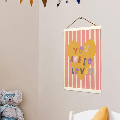 LKETW Pink Inspirational Girl Nursery Poster Hanger Frame 12x16 Inch, Positive Affirmations Wall Art Posters for Classroom, You Are So Loved Hanging Banner Decor for Kids Toddler Girls Room Bedroom