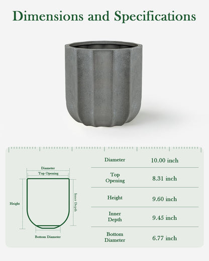 Avyra Velen 10 Inch Plant Pot – Ceramic Planter with Drainage Hole & Removable Drain Plug, Decorative Flower Pot for Indoor Outdoor Plants, Modern Round Large Planter, Grey