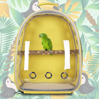 Surakey Bird Carrier Cage, Parrot Travel Backpack with Wooden Perch Standing Carrier Shoulders Bag for Pet Birds Outing Travel (Yellow)