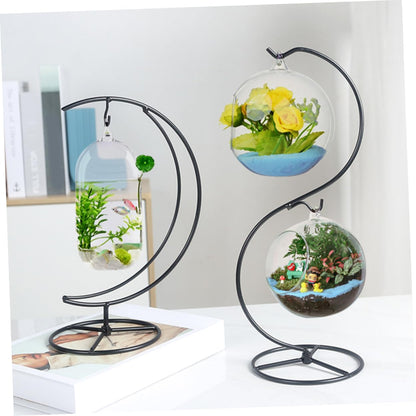 Cabilock Iron Half Moon Ornament Display Stand for Hanging Plants and Glass Terrariums Sturdy Decorative Rack for Home Office Party Compact Modern Design Organizer