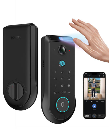 Lockin Veno Plus Smart Lock with 2K 180° Security Camera & Video Doorbell, AI Local Storage, Palm Vein/Fingerprint Keyless Entry Door Lock, Smart Locks for Front Door Bulit in Wi-Fi, App Control